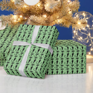 Papel de regalo de Navidad gato negro atómico retr