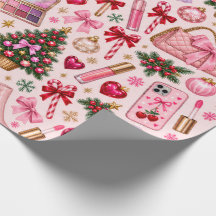 Papel de regalo de Navidad glamuroso y rosa con ma