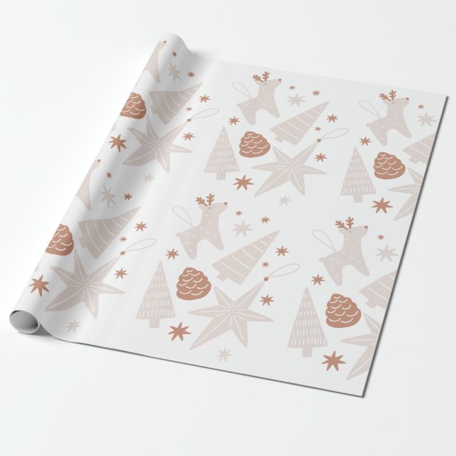 Papel de regalo de Navidad ilustrado marrón y blan (Desenrollado)
