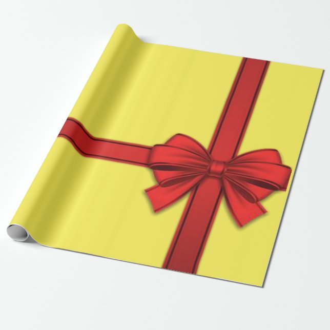Papel de Regalo de Navidad Lazo Rojo Amarillo (Desenrollado)