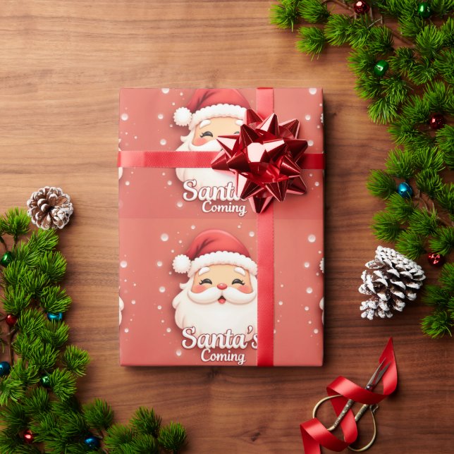 Papel de regalo de Navidad Llegando Santa Mono (Regalo de vacaciones)