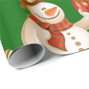 Papel de Regalo de Navidad Muñeco de Nieve Verde