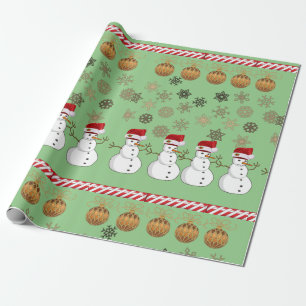 Papel de Regalo de Navidad Muñeco de Nieve Verde