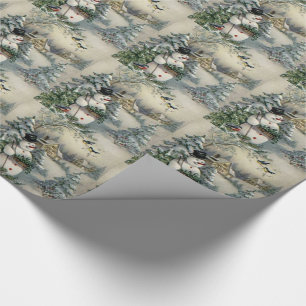 Papel de regalo de Navidad/Muñeco de nieve y cabañ