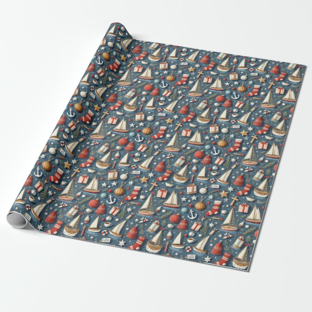 Papel de regalo de Navidad náutico  (Desenrollado)