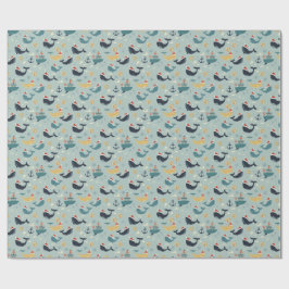 Papel de regalo de Navidad náutico con ballenas