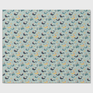 Papel de regalo de Navidad náutico con ballenas
