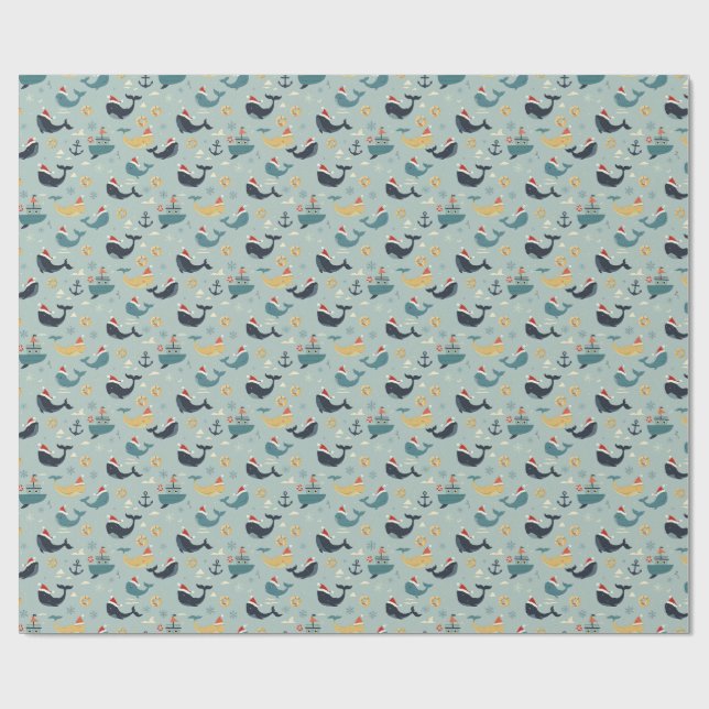 Papel de regalo de Navidad náutico con ballenas (Superficie plana)