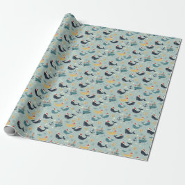 Papel de regalo de Navidad náutico con ballenas