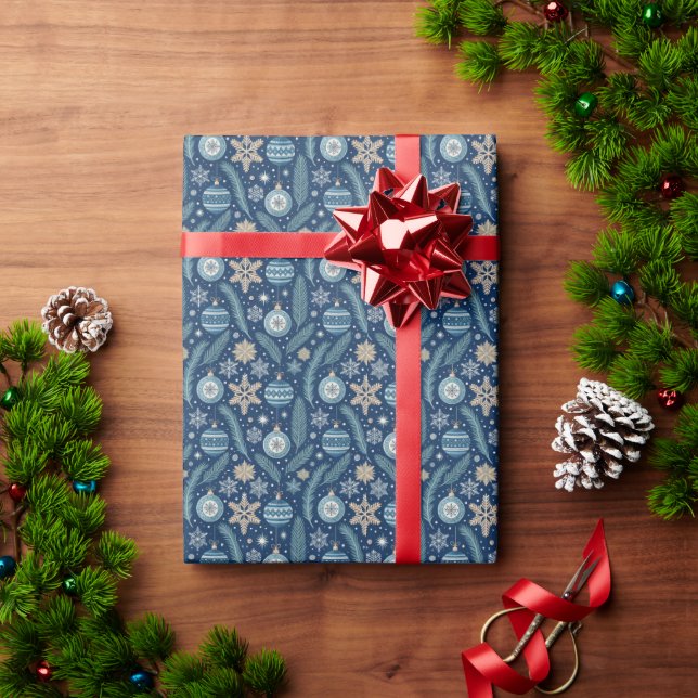 Papel de regalo de Navidad nórdico azul (Regalo de vacaciones)