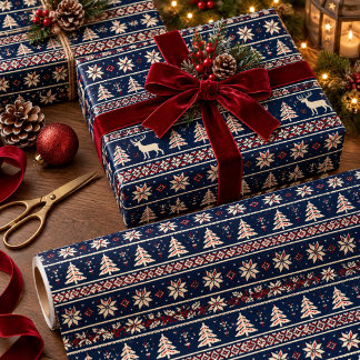 Papel de regalo de Navidad nórdico azul marino