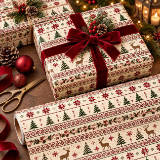 Papel de regalo de Navidad nórdico crema