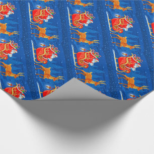 Papel de regalo de Navidad/ Papá Noel y trineo