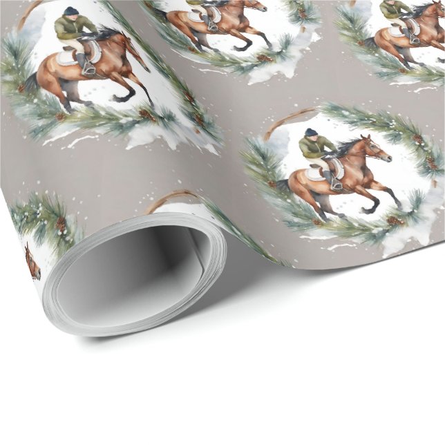 Papel de regalo de Navidad para jinete de caballos (Esquina del rollo)
