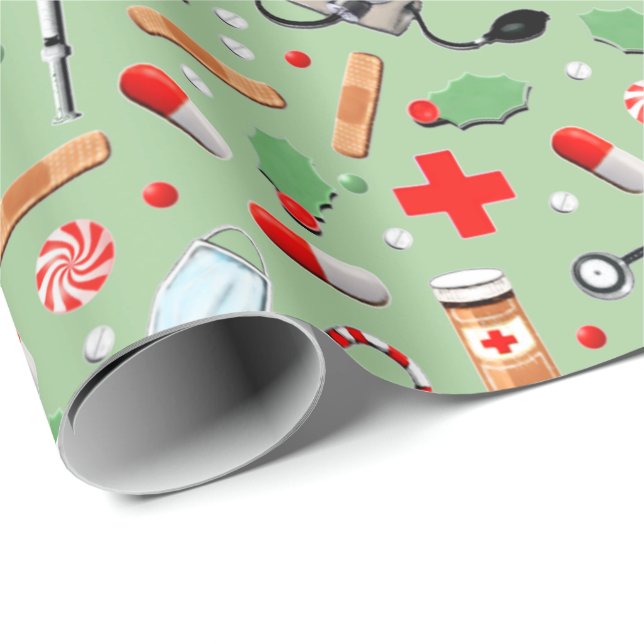 Papel de regalo de Navidad para médico o enfermera (Esquina del rollo)