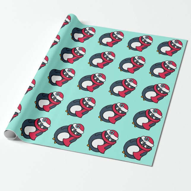 Papel de regalo de Navidad para niños con pingüino (Desenrollado)