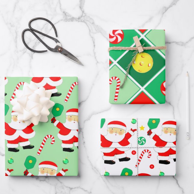 Papel de regalo de Navidad para pickleball (Anverso)