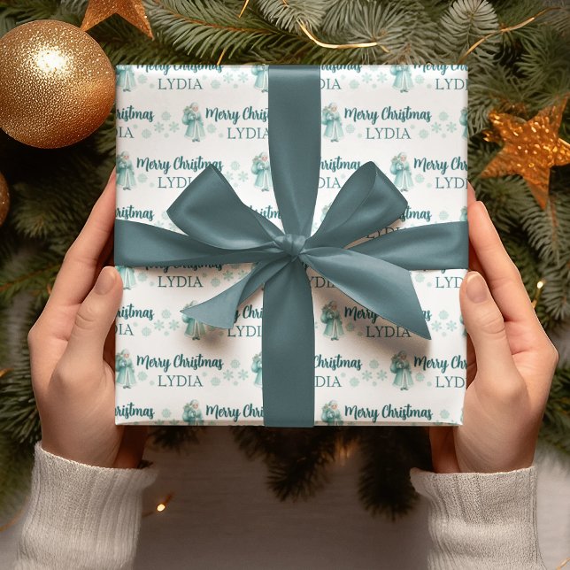 Papel de regalo de Navidad personalizado (Celebrate someone special this holiday with this lovely personalized Mrs. Claus wrapping paper! )