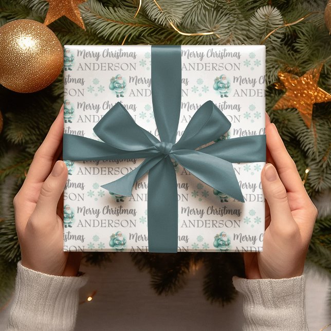 Papel de regalo de Navidad personalizado (Celebrate someone special this holiday with this cute personalized Santa wrapping paper!)