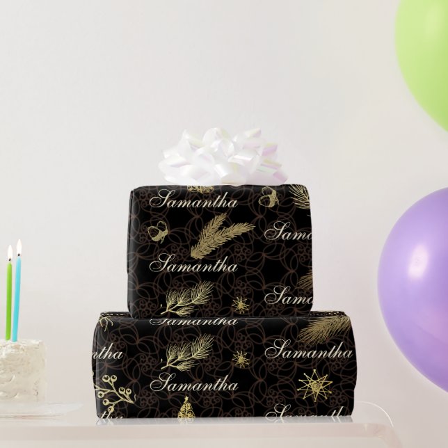 Papel de regalo de Navidad personalizado negro y d (Regalos de fiesta)