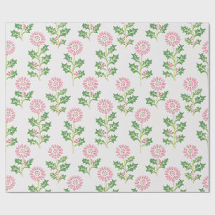 Papel de regalo de Navidad Pink Daisy y Holly Blan