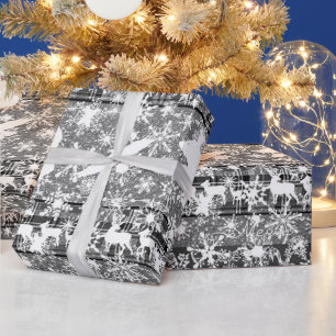 Papel de regalo de Navidad plateado y nieve