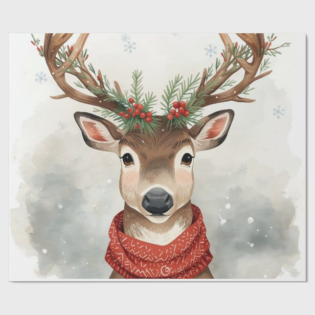 Papel de Regalo de Navidad Reno Adorable (Superficie plana)