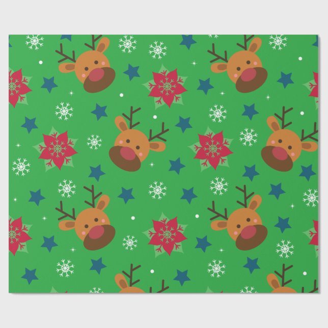 Papel de regalo de Navidad Reno Cute & Copo de nie (Superficie plana)