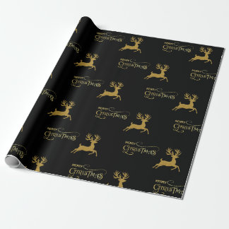 Papel de regalo de Navidad Reno de negro y dorado