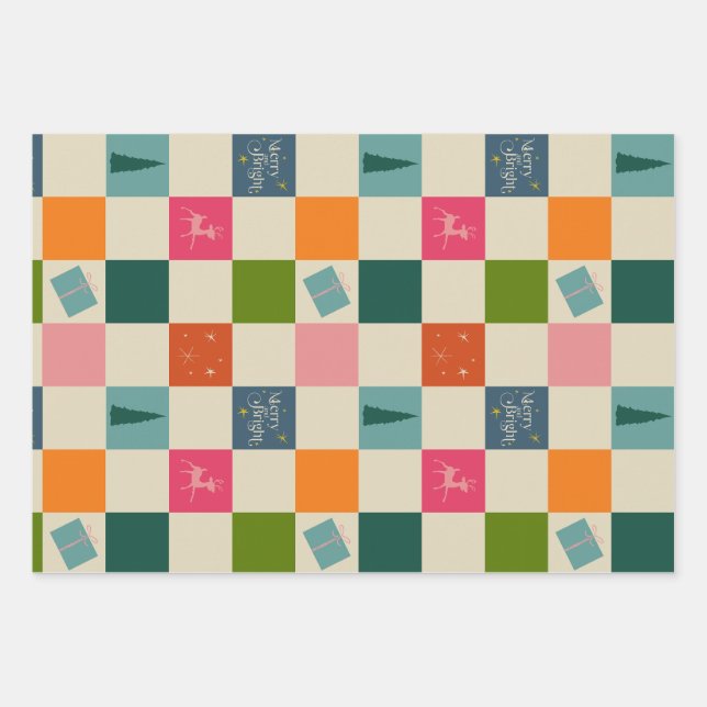 Papel de regalo de Navidad Retro Alegre y Brillant (Anverso)