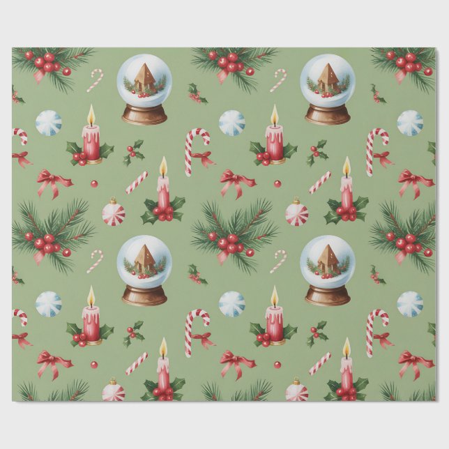 Papel de regalo de Navidad Retro Verde (Superficie plana)