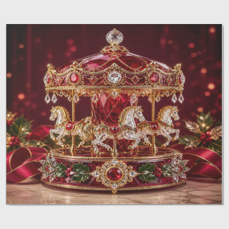 Papel de regalo de Navidad rojo carrusel de lujo
