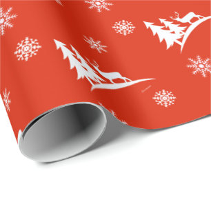 Papel de regalo de Navidad rojo con ciervos y copo