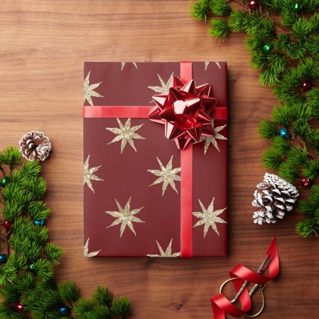 Papel de regalo de Navidad rojo con patrón de estr (Regalo de vacaciones)