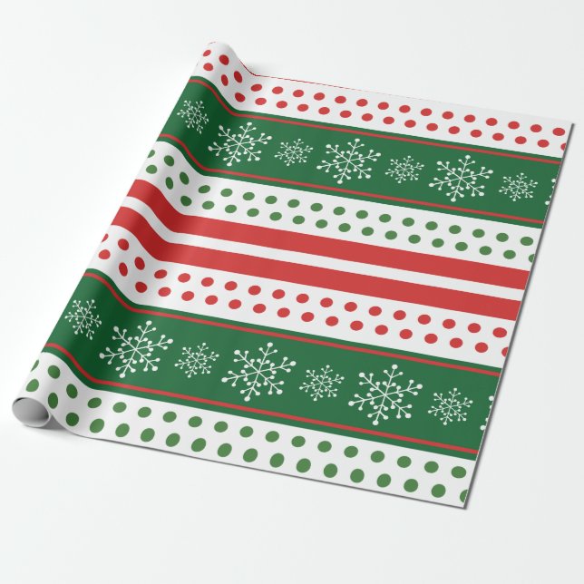 Papel de regalo de Navidad rojo verde tradicional (Desenrollado)