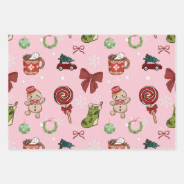 Papel de regalo de Navidad rosa juguetón