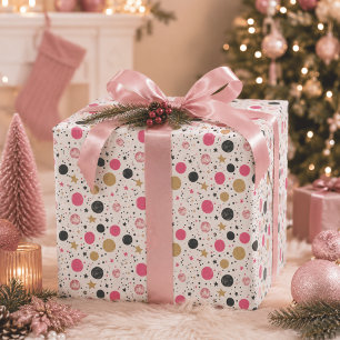 Papel de regalo de Navidad rosa negro y dorado mod