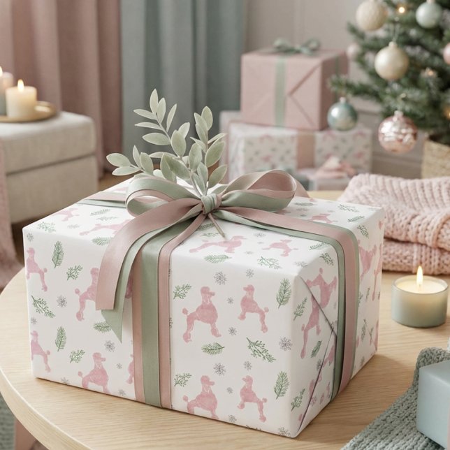 Papel de regalo de Navidad rosa pastel Caniche (Subido por el creador)