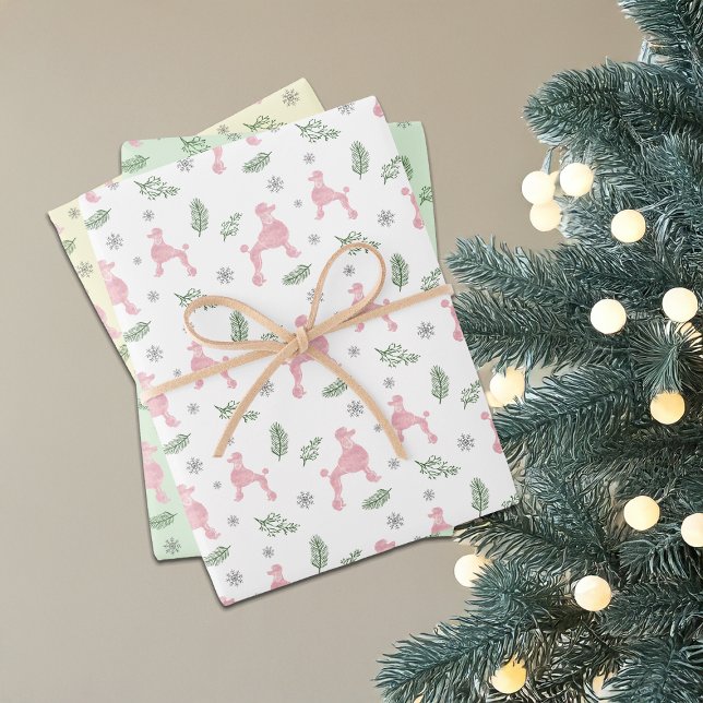 Papel de regalo de Navidad rosa pastel Caniche (Subido por el creador)
