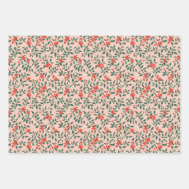 Papel de regalo de Navidad rosa y acebo