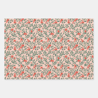 Papel de regalo de Navidad rosa y acebo