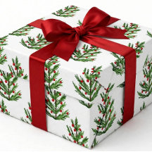 Papel de regalo de Navidad Rustic Dark Pine & Red 