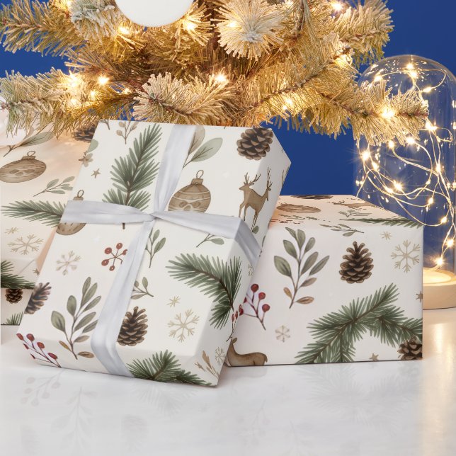 Papel de Regalo de Navidad Rústico del Bosque (Vacaciones)