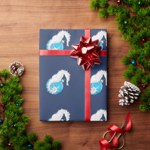 Papel de regalo de Navidad Seahorse Tropical Blue