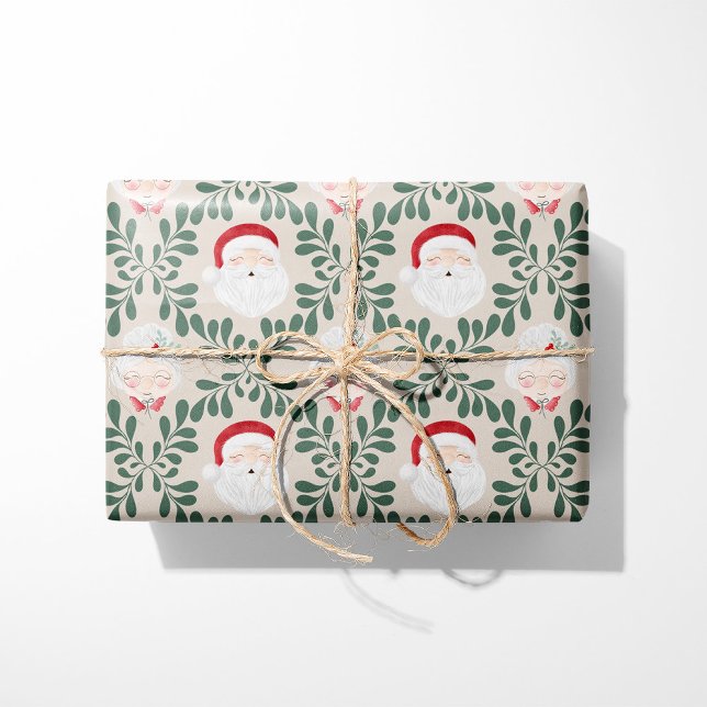 Papel de regalo de Navidad Sr. y Sra. Claus beige (Subido por el creador)