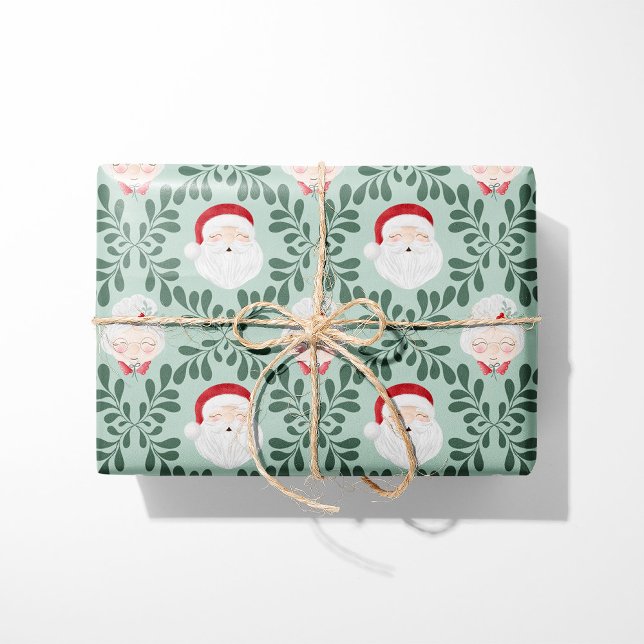 Papel de regalo de Navidad Sr. y Sra. Claus menta (Subido por el creador)