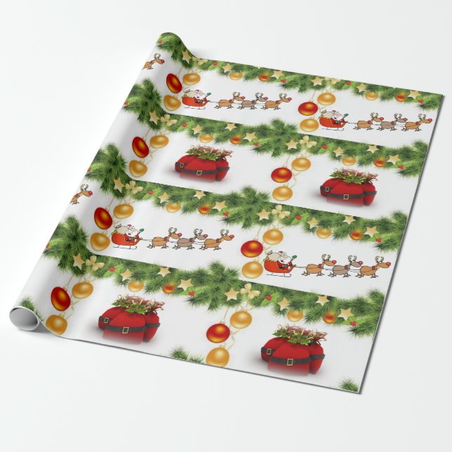 Papel de Regalo de Navidad Trineo de Santa (Desenrollado)