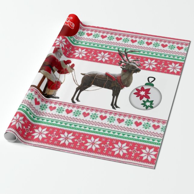 Papel de Regalo de Navidad Trineo de Santa (Desenrollado)