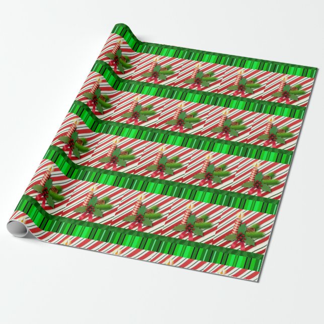 Papel de Regalo de Navidad Vela Rojo Verde (Desenrollado)