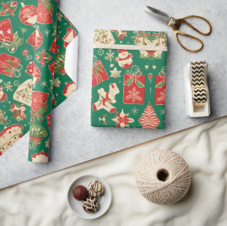 Papel de regalo de Navidad verde con estampado de 